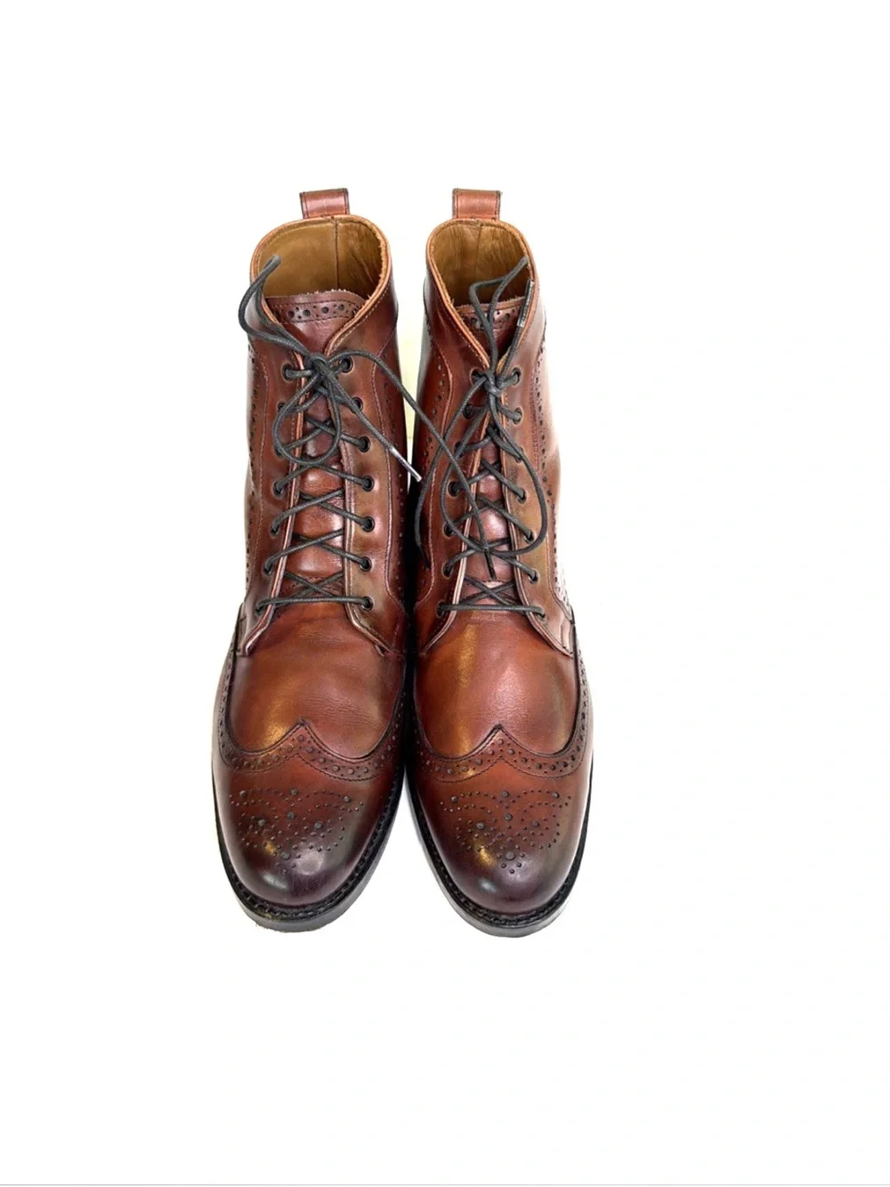 Allen Edmonds Port Washington Burgundy Leather Brogue Wingtip Ankle Boots Sz 10D